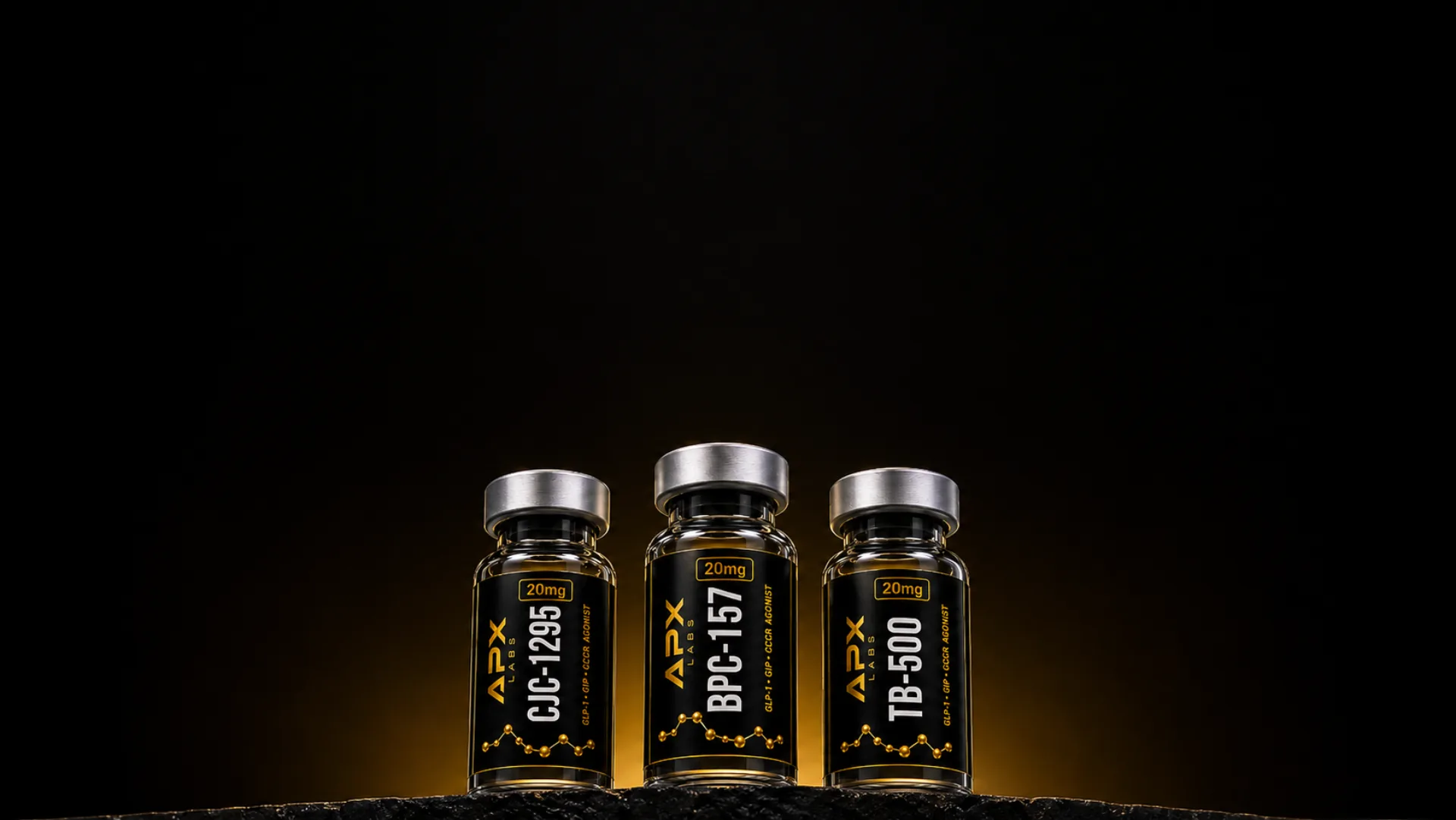 APX Labs research peptide vials — CJC-1295, BPC-157, TB-500